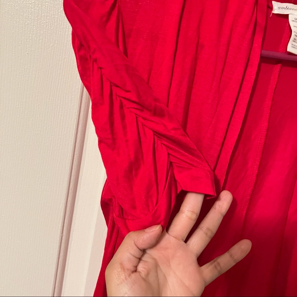 Red Ruched Sleeve Cardigan - Picture 3 of 4